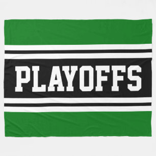 PLAYOFFS スポーティーグリーン白黒レーシングストライプ フリースブランケット