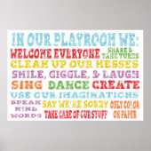 Playroom Rules Poster Rainbow Watercolor ポスター (正面)
