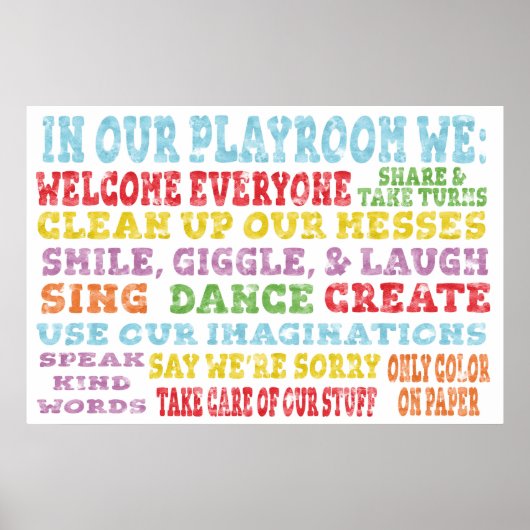 Playroom Rules Poster Rainbow Watercolor ポスター (正面)