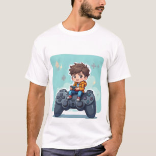 PlayStationコントローラーに座る漫画のゲーマーキッド Tシャツ