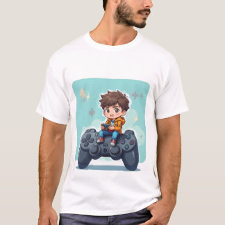 PlayStationコントローラーに座る漫画のゲーマーキッド Tシャツ