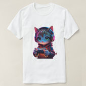 PlayStationコントローラーを持つゲーマー猫 Tシャツ (デザイン正面)
