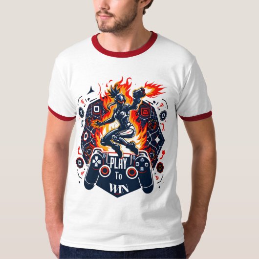 PlayStation Gaming Fire Energy Controller Art Tシャツ (正面)