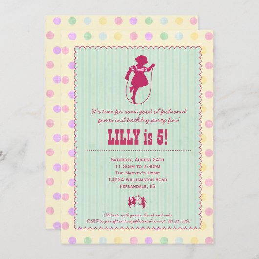Playtimeのおもしろいのヴィンテージのパーティの招待状-女の子 招待状 (正面/裏面)