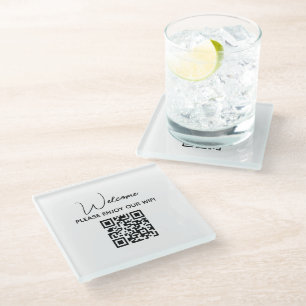 Please 楽しむ Our Hotel Wifi Welcome QR Code ガラスコースター