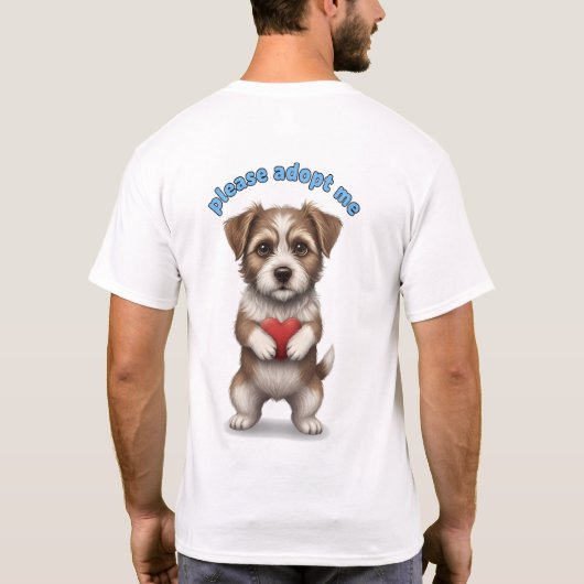 Please Adopt Me – Cute Rescue Dog Illustration wit Tシャツ (裏面)