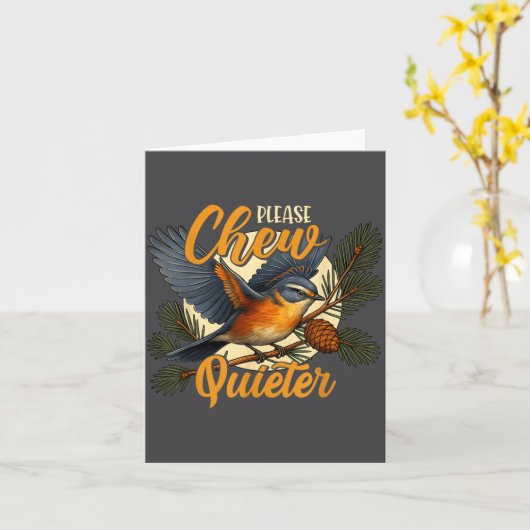 Please Chew Quieter Funny Bird Nature  カード (黄色い花)