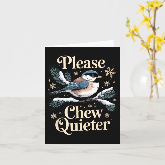 Please Chew Quieter Funny Introvert Christmas Bird カード (黄色い花)