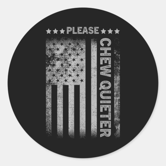 Please Chew Quieter Funny Introvert Usa Flag Vinta ラウンドシール (正面)