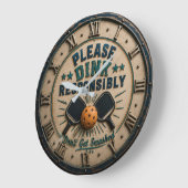 Please Dink Responsibly Funny Pickleball ラージ壁時計 (傾斜)