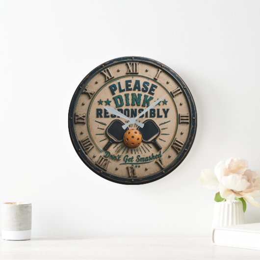 Please Dink Responsibly Funny Pickleball ラージ壁時計 (ホーム)