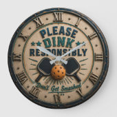 Please Dink Responsibly Funny Pickleball ラージ壁時計 (正面)