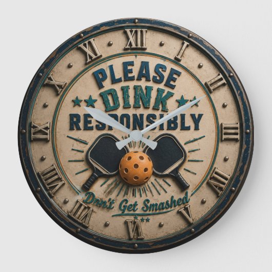 Please Dink Responsibly Funny Pickleball ラージ壁時計 (正面)