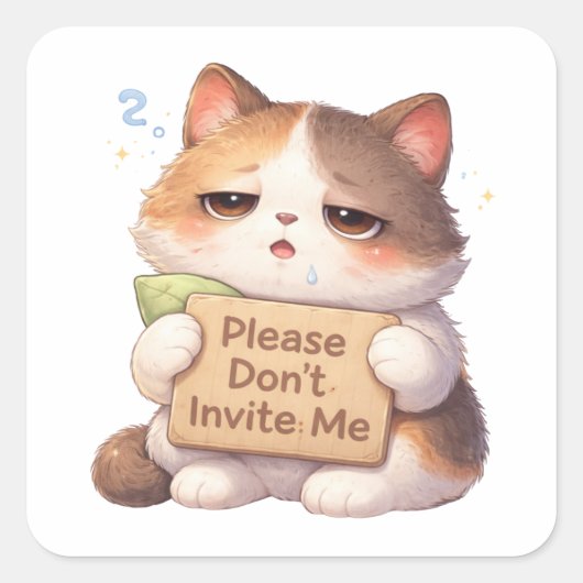 Please Don't Invite Me Cat Sticker スクエアシール (正面)