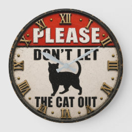 Please Don't Let the Cat Out Funny Black Cat ラージ壁時計