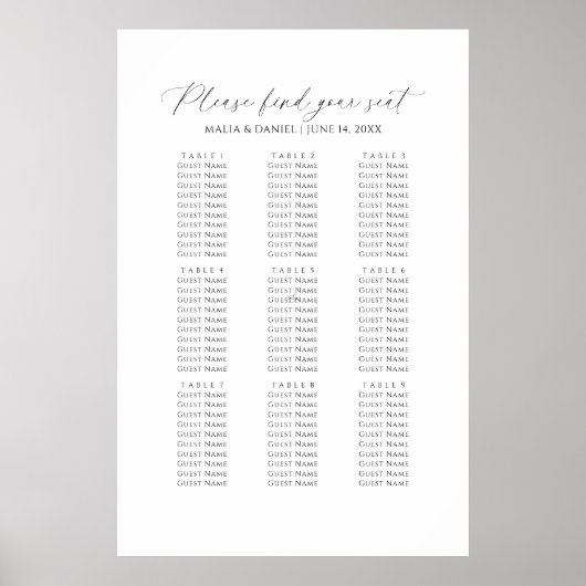 Please Find Your Seat Wedding Seating Chart ポスター (正面)