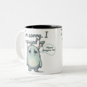 Please Forgive Me – Sad Cute Monster Apology Gift  ツートーンマグカップ (正面左)
