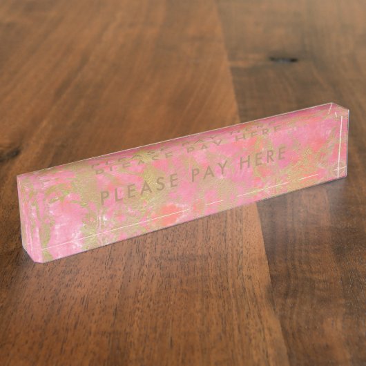 Please Pay here Sign Pink Marble金ゴールドビジネス デスクネームプレート (側面)