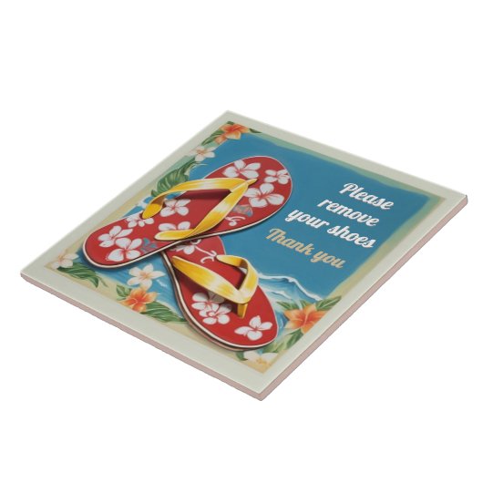 Please Remove Shoes Sign Hawaiian Flip Flops タイル (側面)