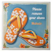 Please Remove Shoes Sign Orange Hawaiian FlipFlops タイル (正面)