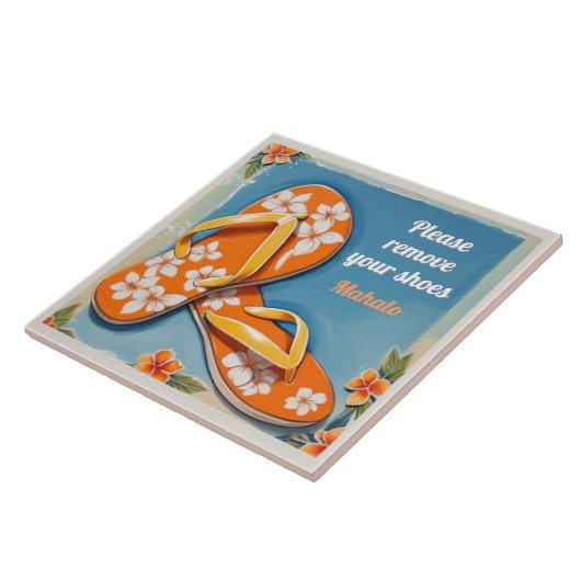 Please Remove Shoes Sign Orange Hawaiian FlipFlops タイル (側面)