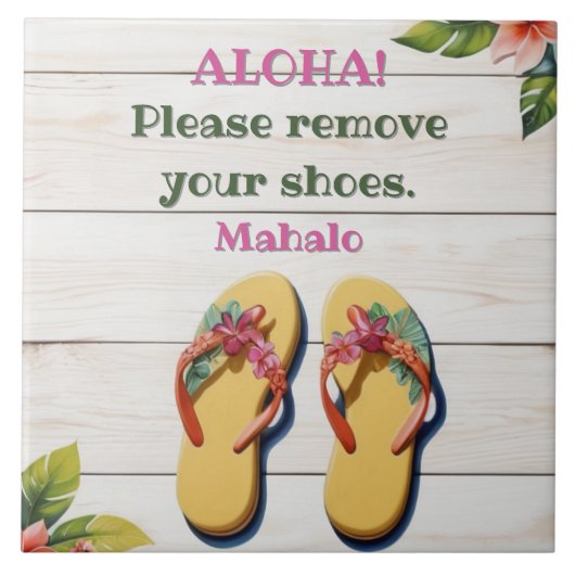 Please Remove Your Shoes Hawaiian Style flip flops タイル (正面)