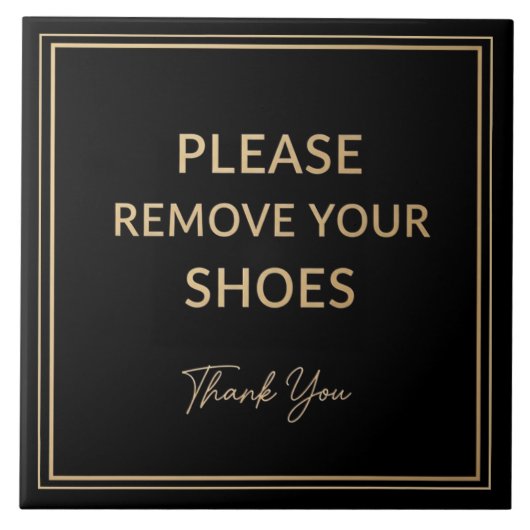 Please Remove Your Shoes Sign black and gold タイル (正面)