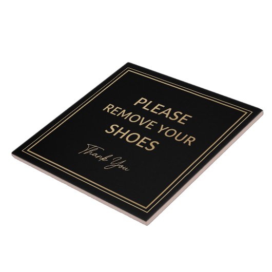 Please Remove Your Shoes Sign black and gold タイル (側面)