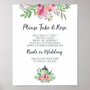 Please Take A Rose Bridal Shower Game Sign ポスター