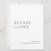 Please Take One Minimalist Wedding Favor Sign 招待状 (正面)