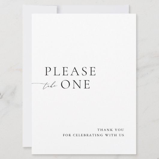 Please Take One Minimalist Wedding Favor Sign 招待状 (正面)