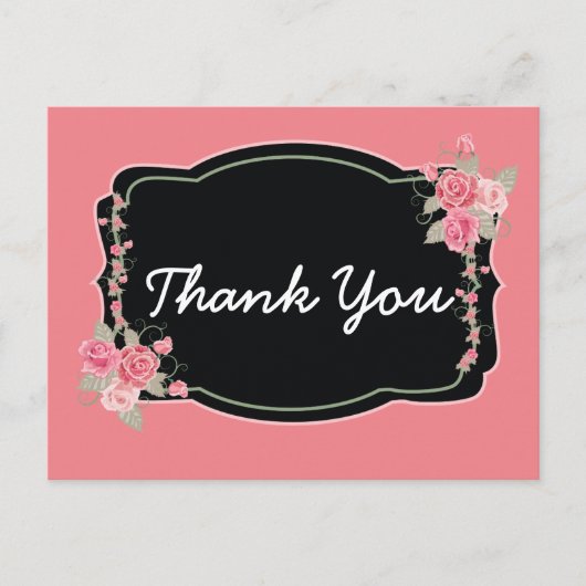 Pleassionly Pink and Black Thank You ポストカード (正面)
