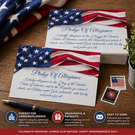 Pledge of Allegiance Draped American Flag Script ポストカード