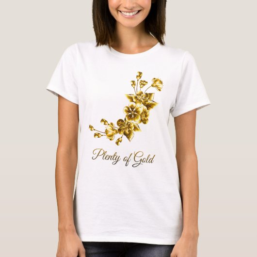 Plenty of Gold Elegant Floral White & Gold Tシャツ (正面)