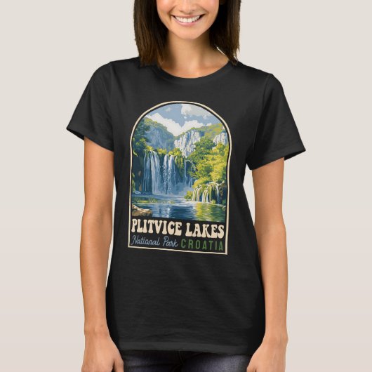 Plitvice Lakes National Park Croatia Souvenir Retr Tシャツ (正面)
