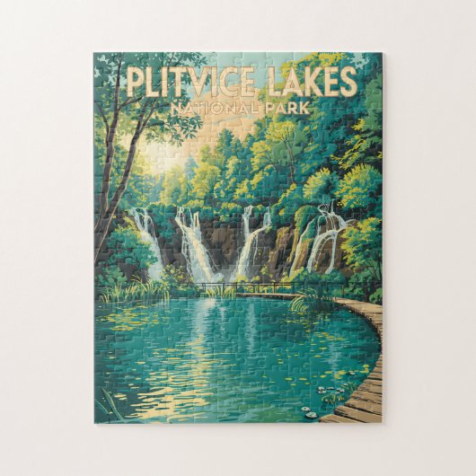 Plitvice Lakes National Park Illustration Travel ジグソーパズル (縦)