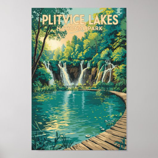 Plitvice Lakes National Park Illustration Travel ポスター (正面)