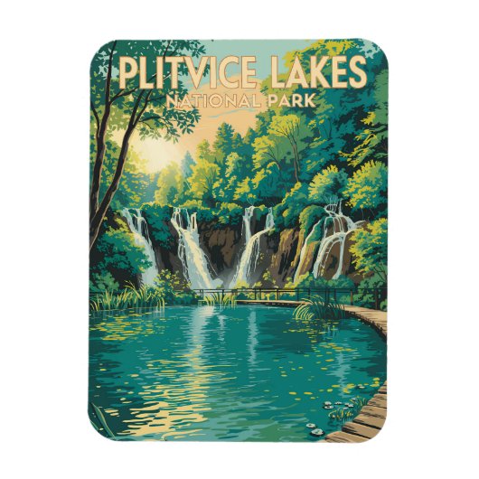 Plitvice Lakes National Park Illustration Travel マグネット (縦)