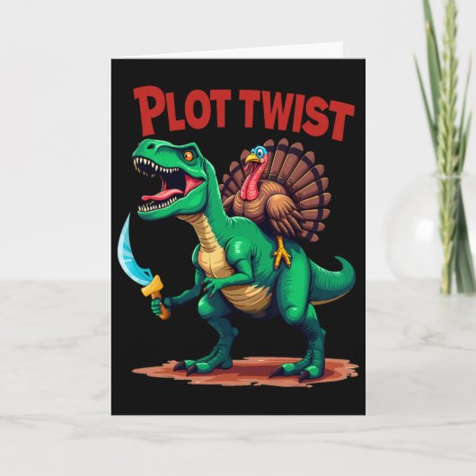 Plot Twist Turkey Riding Dinosaur T-rex Funny Than カード (正面)