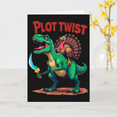 Plot Twist Turkey Riding Dinosaur T-rex Funny Than カード (黄色い花)