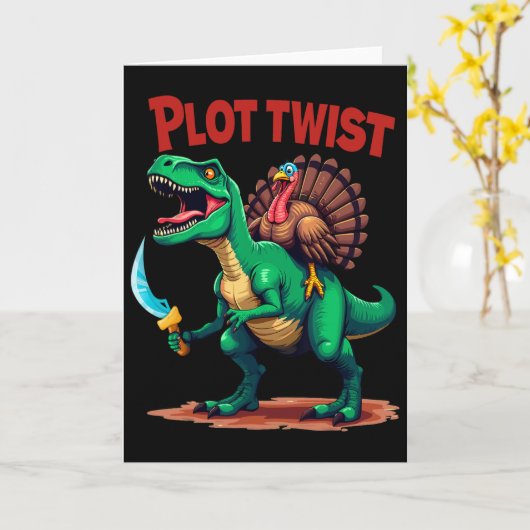 Plot Twist Turkey Riding Dinosaur T-rex Funny Than カード (黄色い花)