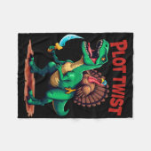 Plot Twist Turkey Riding Dinosaur T-rex Funny Than フリースブランケット (正面(横))