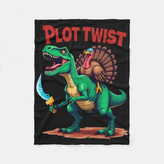 Plot Twist Turkey Riding Dinosaur T-rex Funny Than フリースブランケット (正面)