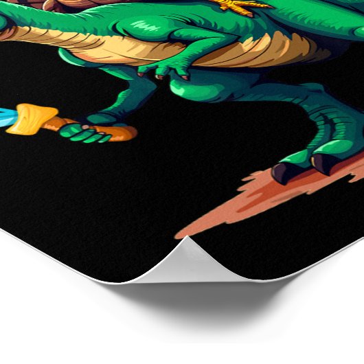 Plot Twist Turkey Riding Dinosaur T-rex Funny Than ポスター (角)