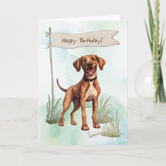 Plott Dog Breed Outdoors Under Birthday Sign カード (正面)