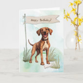 Plott Dog Breed Outdoors Under Birthday Sign カード (黄色い花)