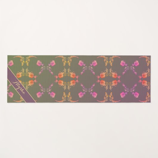 Plum上のバラハート付きの名前 ヨガマット (正面(横))