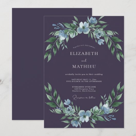 Plum Alluring Winter Wedding 招待状 (正面/裏面)