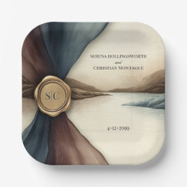 Plum and Blue Ombre Ribbon Seal ペーパープレート