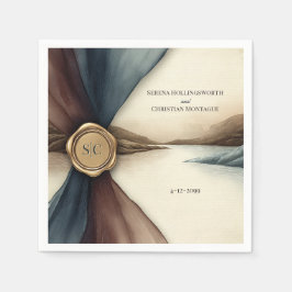 Plum and Blue Ombre Ribbon Seal Wedding Napkin スタンダードカクテルナプキン